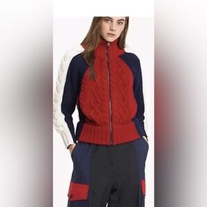 TOMMY HILFIGER High Neck Zip Sweater in Cabernet Multi Sz L made in italy